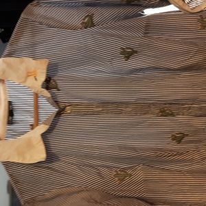 Modcloth pinstripe shirt dress with cute cactus and bird detail, size 18